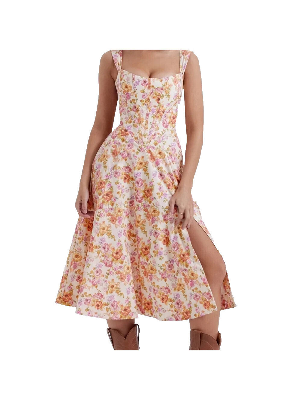 NEW, House of CB Saira Ivory Floral Midi Sundress in Blush Sz S #MD2448
